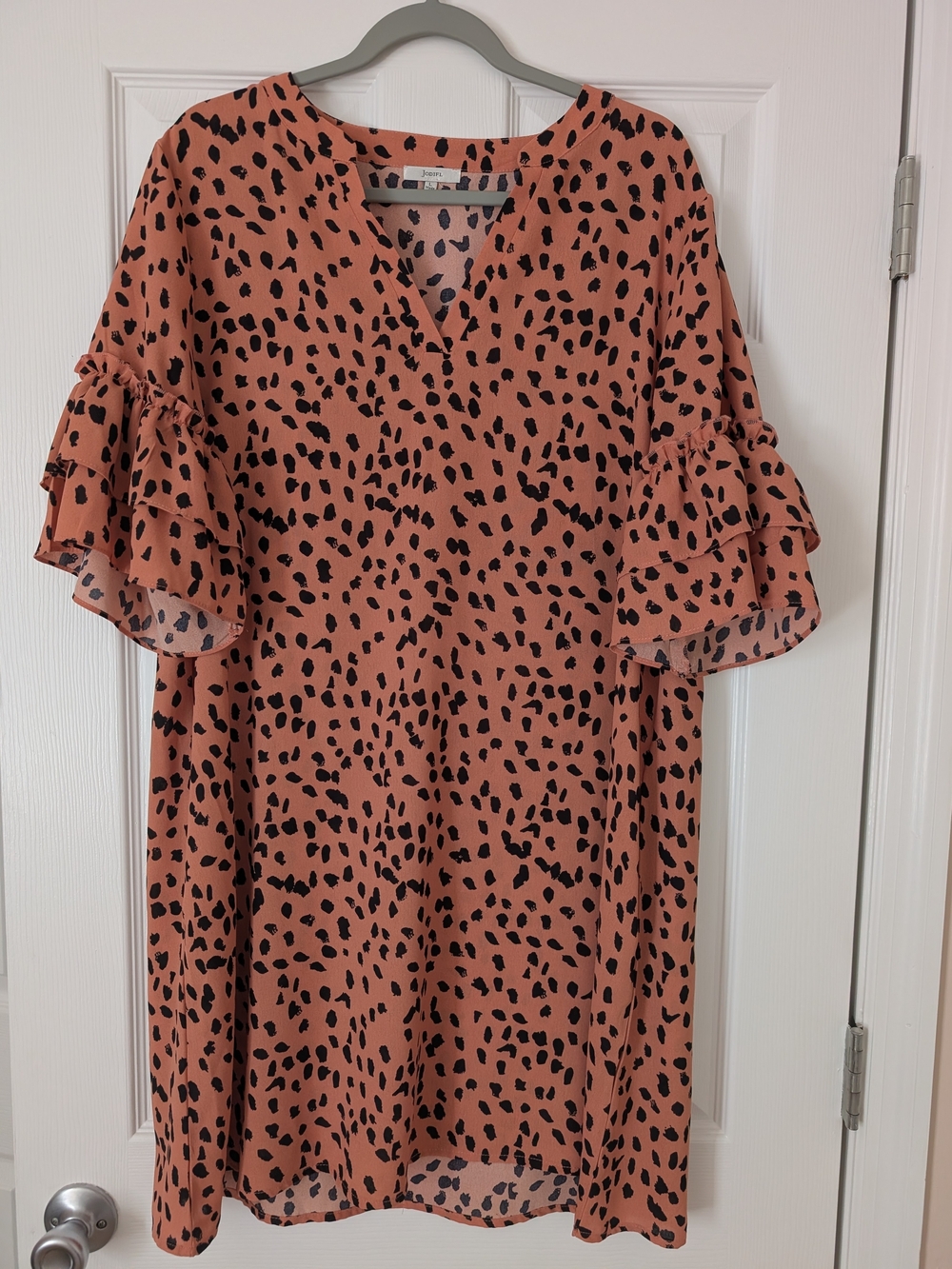 Rust & Black Ruffle Sleeve Midi Dress, Size Large, Dinner Dress, Business Casual